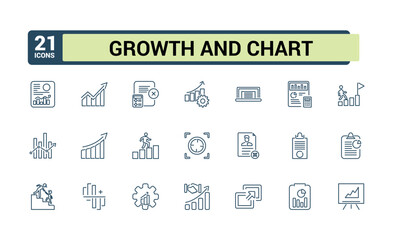 Graphs and Growth Analytics icons set. Diagrams, financial profits, progress. Vector illustration in modern thin line style of Chart icons.