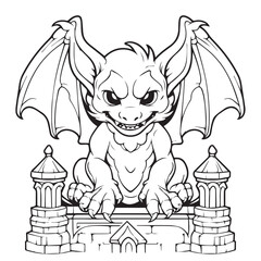 gargoyle mythical creature guard dog guarding door line art for coloring kids halloween scary black isolated on white for high quality print coloring book tattoo style illustration