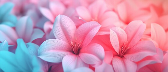 Obraz premium Vibrant pink and blue flowers softly blended in a dreamy background, capturing natural beauty and tranquility.
