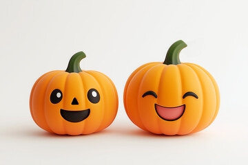 Obraz premium Cute smiling and laughing cartoon pumpkins on white background