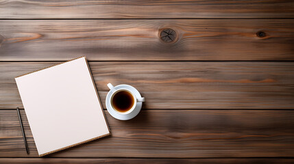 cozy workspace featuring coffee cup, notebook, and wooden desk