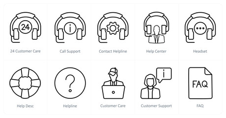 A set of 10 Customer Support icons as 24 customer care, call support, contact helpline