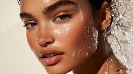 Woman with Water Droplets on Face.