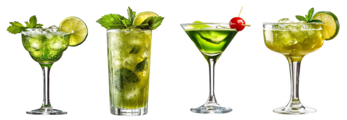 assorted refreshing cocktails served in elegant glasses transparent background