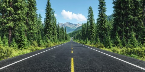 Naklejka premium Winding Mountain Road Through Lush Pine Forest Landscape