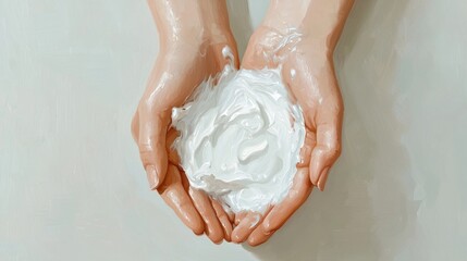 Fototapeta premium Hands Holding White Cream.