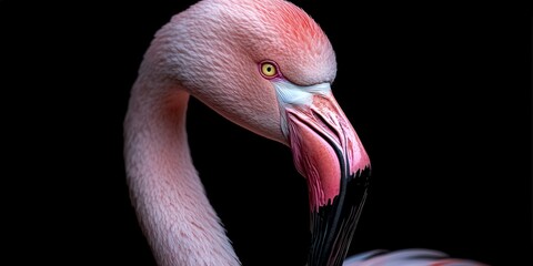 Fototapeta premium Close up Portrait of Pink Flamingo with Black Background