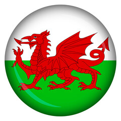 The national flag of wales in the form of a circle pin and badge