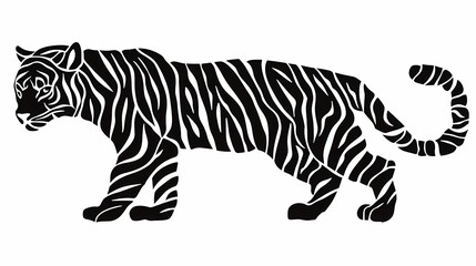 Obraz premium Stylized black and white striped tiger illustration on a blank background.