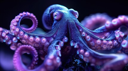 Obraz premium Close up of Vibrant Purple Octopus with Suction Cups on Coral Reef