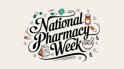 National pharmacy week lettering, party greeting card, calligraphy poster, generative AI