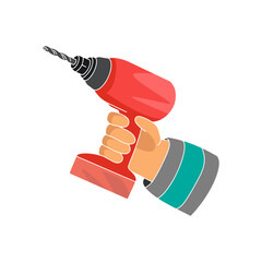 cartoon hand holding drill machine