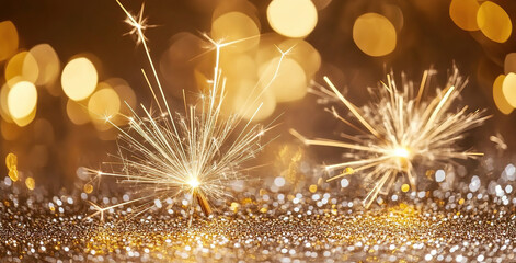 Fototapeta premium Dazzling Fireworks Show with Shimmering Bokeh Lights
