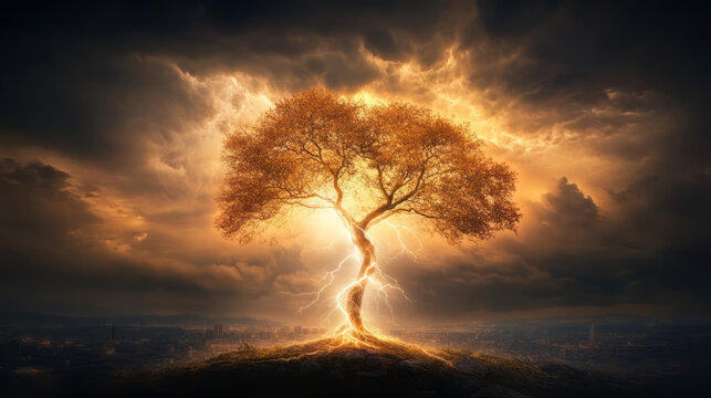 a lightning strike transformed into a beautiful creative energy 