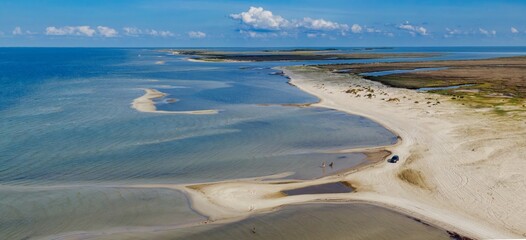 Sand dunes and sand spit on the outer banks on  Cedar Island, North Carolina, United States.