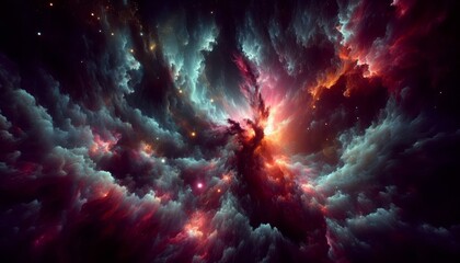 Fototapeta premium A majestic space nebula with bright lights and swirling clouds