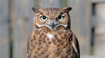 Fototapeta premium Great Horned Owl Close up Portrait with Intense Gaze Wildlife Photography