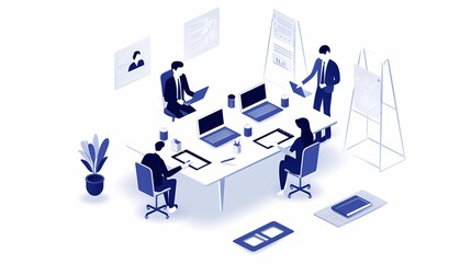 Diverse business team collaborating in a modern office setting.