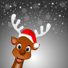 Reindeer with Santa hat wishing Merry Christmas - illustration