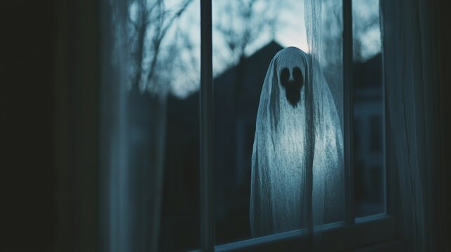 Ghostly Presence Behind a Window at Dusk - Powered by Adobe