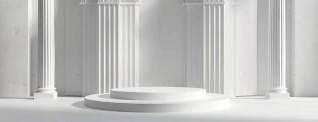 Fototapeta premium Podium background, white ancient Greek architecture columns, roman luxury 