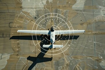 Autonomous airplane is standing on the runway of an airport and is about to take off