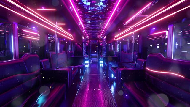 a big party bus fill ed with comfortable seats seamless looping overlay virtual video animation background