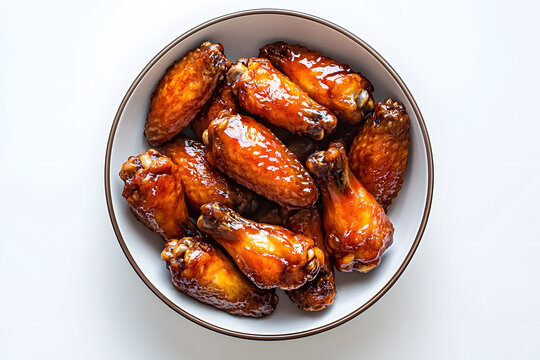 Top View Of Baked Wings In Sweet And Sour Sauce Isolated On White Background