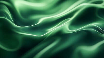 Fototapeta premium Elegant green silk waves flowing smoothly across abstract fabric background