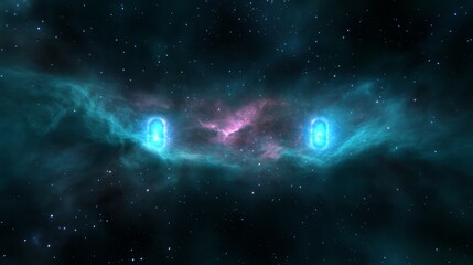 Ethereal cosmic dreamscape: vibrant nebulae and glowing celestial portals.