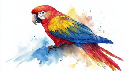 Obraz premium Colorful Watercolor Parrot on Isolated White Background Illustration