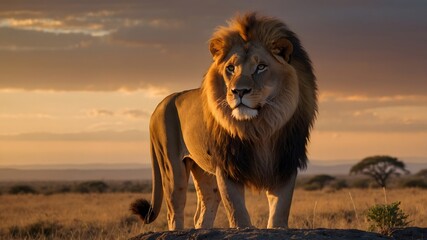 View of lion in the wild savanna