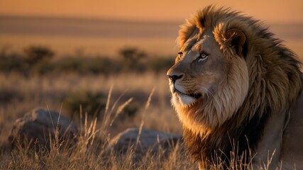 View of lion in the wild savanna