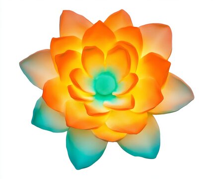 colorful flower with orange, yellow, teal petals