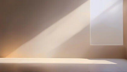 Sunlight is casting shadows from an off camera window on a minimal interior wall, ideal for backgrounds