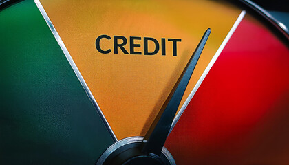Conceptual gauge showing a credit score entering the red zone, indicating very high risk
