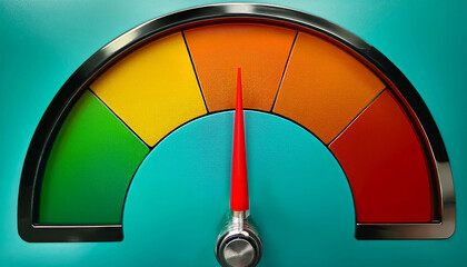 Pressure gauge with a red needle pointing at the moderate risk level on a colorful scale, from green to red