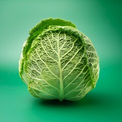 isolated cabbage on green background, square food photography	