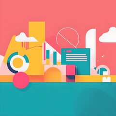 26. Marketing review flat design front view campaign analysis theme animation vivid 