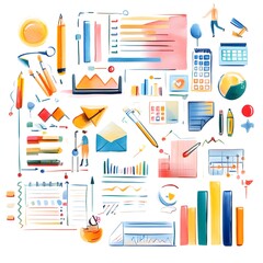 39. Business success roadmap flat design top view long-term planning theme watercolor vivid 