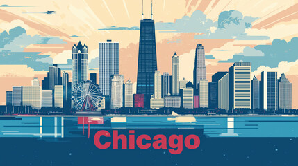 A cityscape of Chicago with a large building in the middle