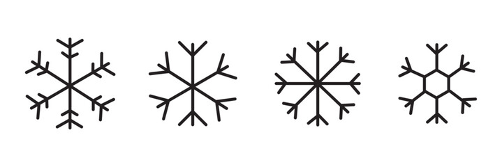 Big set of linear snowflake icons. Editable stroke outline