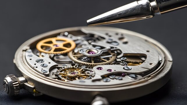 Intricate dismantled mechanical watch with detailed gears and springs on dark background, symbolizing precision and complexity in teardown analysis.
