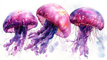 Vibrant Pink Jellyfish on Isolated White Background in Water