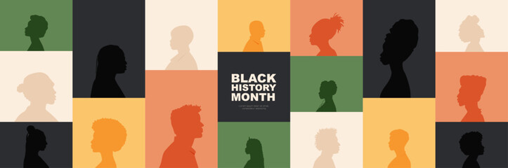 Black History Month banner. Modern design with silhouettes. © Stafeeva