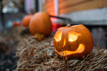 Halloween pumpkins or jack o lantern.