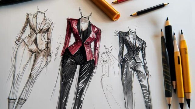 Fashion Design Sketches on Desk