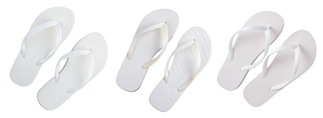 collection of pair of white flip flops or sandals isolated on white background top view