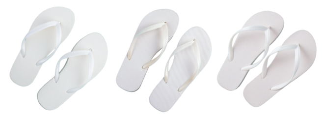collection of pair of white flip flops or sandals isolated on white background top view