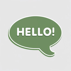 Green speech bubble with the word "HELLO!" in bold white letters on a light background